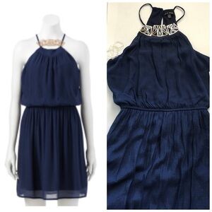 As U Wish NWT Blue Gold halter dress size small